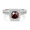 thumbnail image 3 of Gem Stone King 1.47 Cttw Red Garnet and White Moissanite Wedding Engagement Ring Band Bridal Ring for Women | 925 Sterling Silver | Center Cushion 6MM | Available in Size 5, 6, 7, 8, 9, 3 of 6
