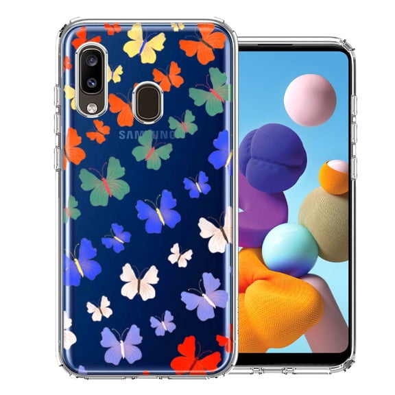 MUNDAZE For Samsung Galaxy A20 Colorful Butterflies Design Double Layer Phone Case Cover