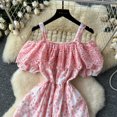 thumbnail image 5 of Vestido de verano con hombros descubiertos para mujer, Vestido con tirantes, volantes, manga de burbuja, ahuecado, bordado, hada, 5 of 5