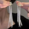 thumbnail image 6 of GKNET Luxury 925 Sliver Plated Crystal Pearl Long Tassel Earrings Dangle Delicate Jewelry Women-2pcs Earring#7, 6 of 8