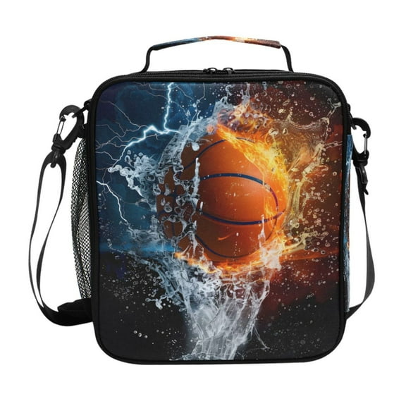 ALAZA Basketball with Fire Water Lunch Box Insulated Lunch Bag Reusable Thermal Cooler Tote School Picnic