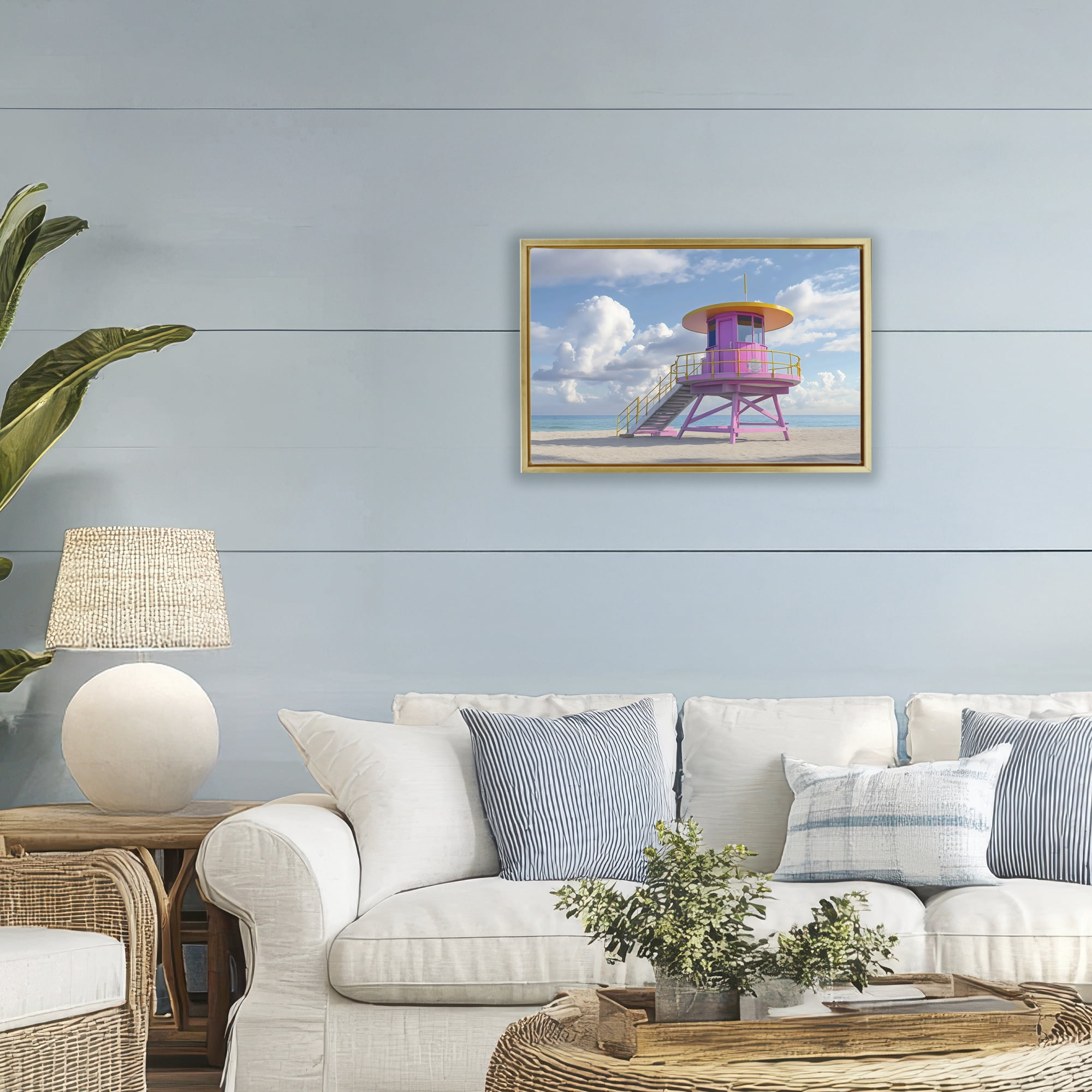Stupell Industries Miami Beach Tower in Pink Gold Framed Floater Canvas Wall Art, design by Creative Studio