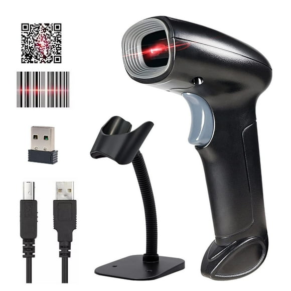 Escáner de Código de Barras Inalámbrico y Alámbrico con USB para Puntos de Venta con Soporte