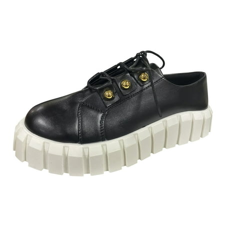 

New Fashion Womens Shoes Ladies Fashion Solid Color Leather Shoes Lace Up Platform Casual Shoes