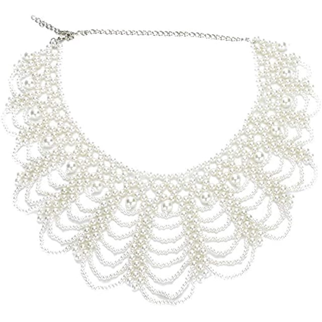 Blouse Détachable Col Faux Élégant Perles Collier Claudine