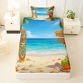 thumbnail image 3 of Castle Fairy Cartoon Tiki Surf Beach Twin Sheets 3pcs,Hibiscus Parrot Tropical Scene Bedding,Sand Turquoise,1 Fitted Sheet,1 Flat Sheet and 1 Pillowcase, 3 of 6