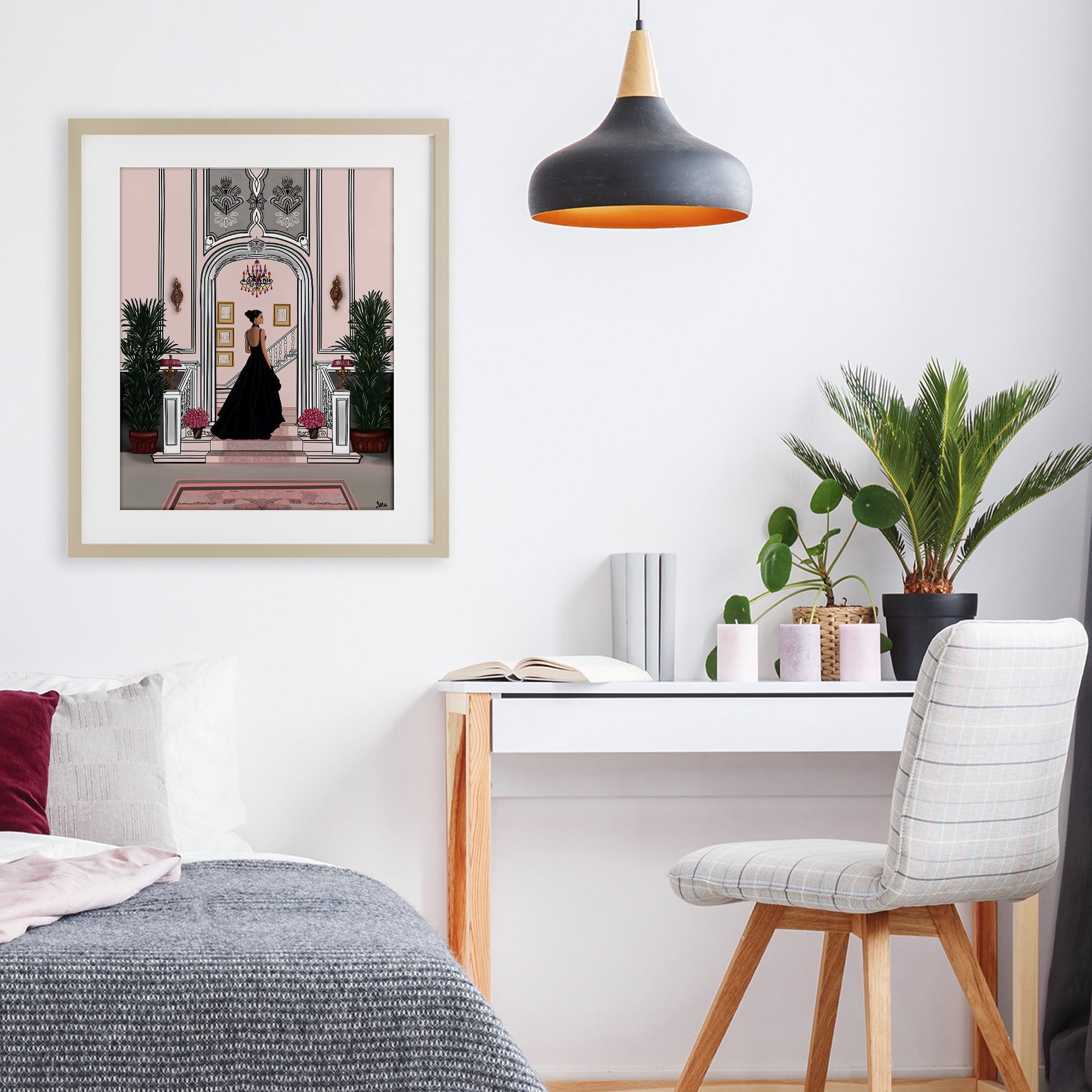 Stupell Industries Mansion Girl in Gown Birch Framed Print Under Glass, design by Tara Boone