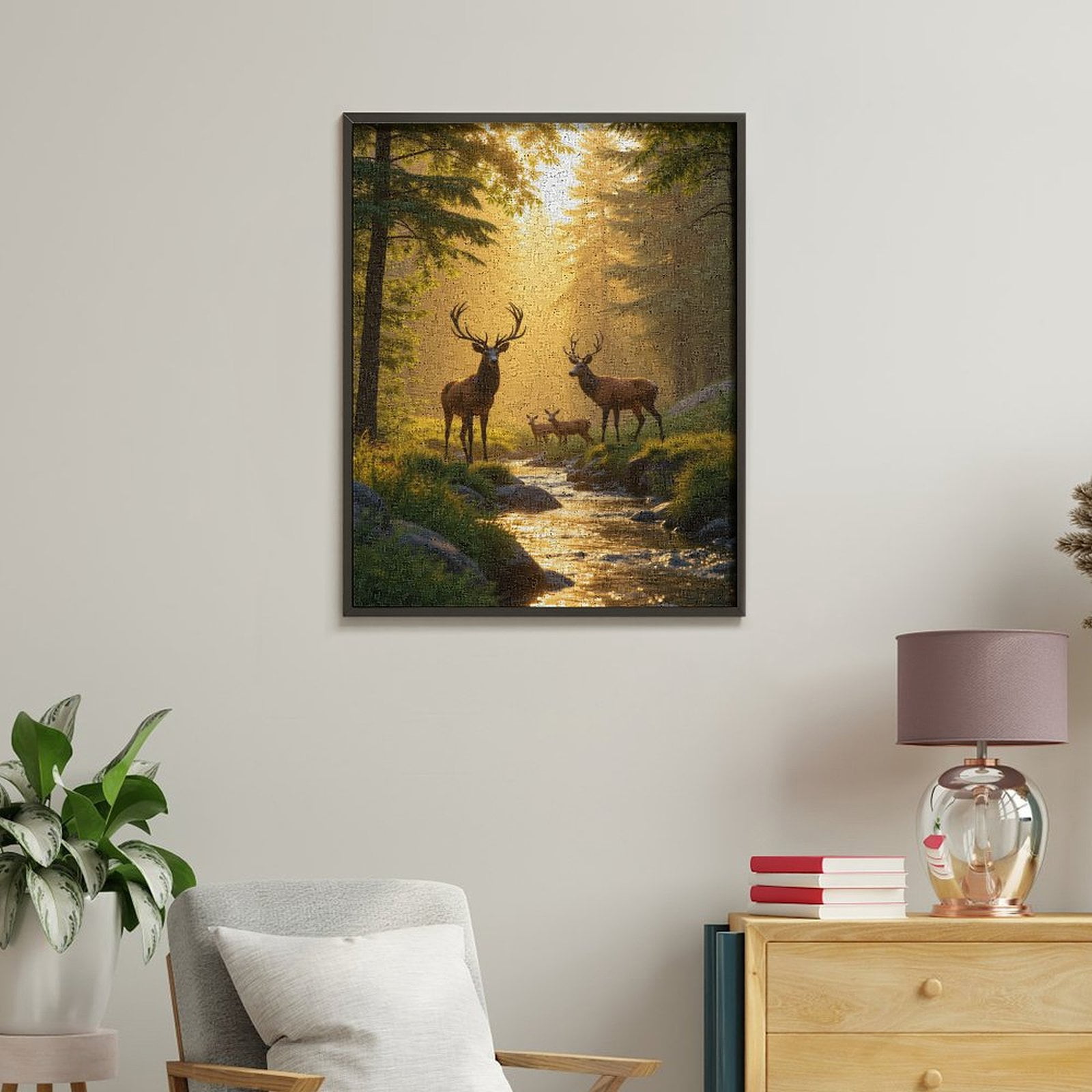 Paint By Numbers Kit for Adults Beginner - DIY Deer Family Forest Stream Sunrise Canvas Painting Kits for Adults, Frameless Paint By Number for Adults for Home Wall Decor 16x20 Inch
