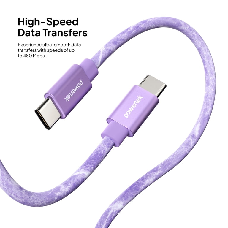 Powertek Marble 6ft USB-C to USB-C Cable, Purple photo 4
