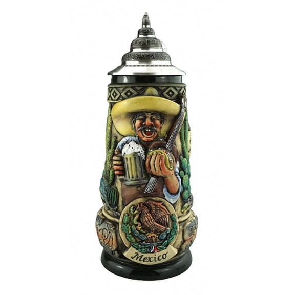 German Beer Stein Hispanic Themed Stein 0.5 liter tankard, beer mug, rustica, hand-painted, with pewter lid