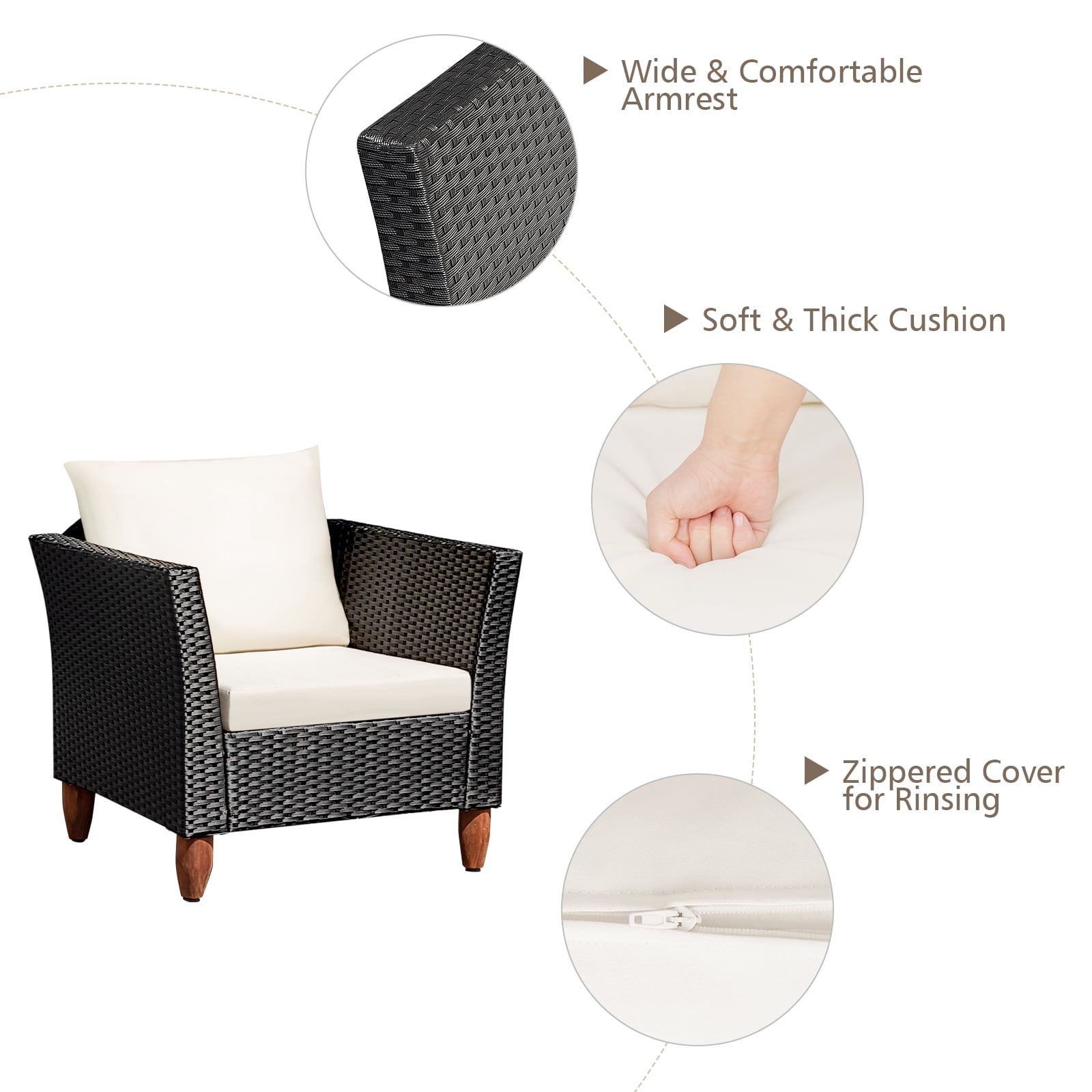 Patiojoy 3-Piece Wicker Patio Furniture Set Outdoor Conversation Set w/ Cushions & Coffee Table