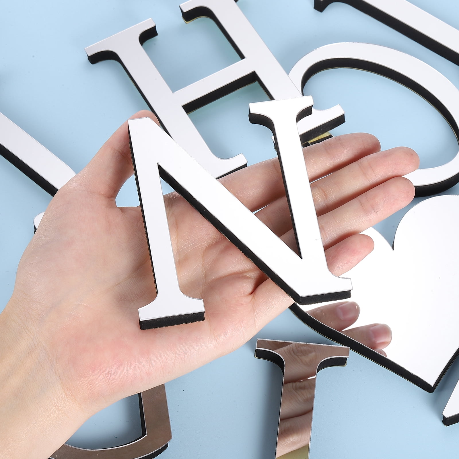 Unique Bargains 3D Acrylic Alphabet Mirror Wall Stickers Letter Sign Silver N Shape