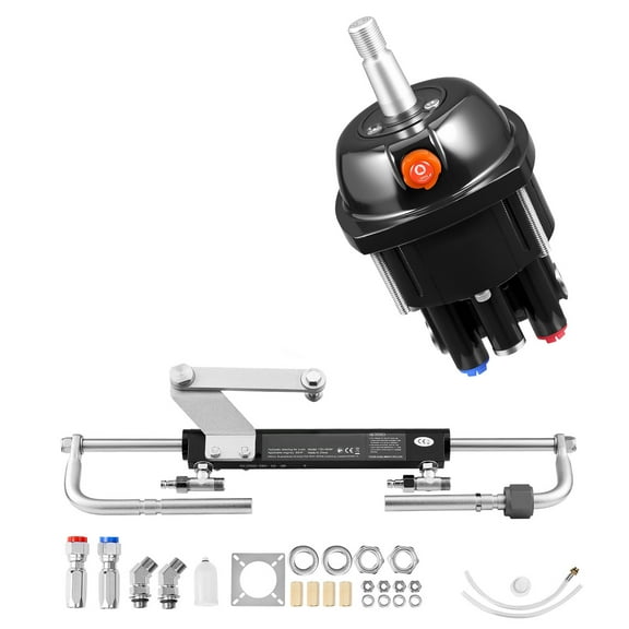 KFFKFF Hydraulic Steering Kit, 90 HP, Steering Helm Pump & Cylinder, 6.9 MPa/1000 psi Max Pressure, Durable Aluminum Alloy, Check Valve, Suitable for Outboard Fishing Boats and Sailboats