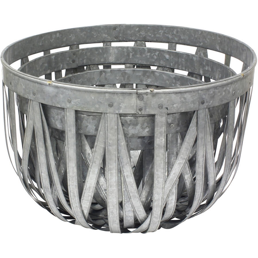 Stonebriar Collection Large Antique Galvanized Metal Round Open Weave