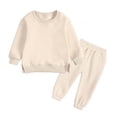 thumbnail image 4 of LvhaoGJOB Little Kids Boys Sweatshirt and Jogger Pants Outfit Set, Beige - fleece fabric, 4 of 7