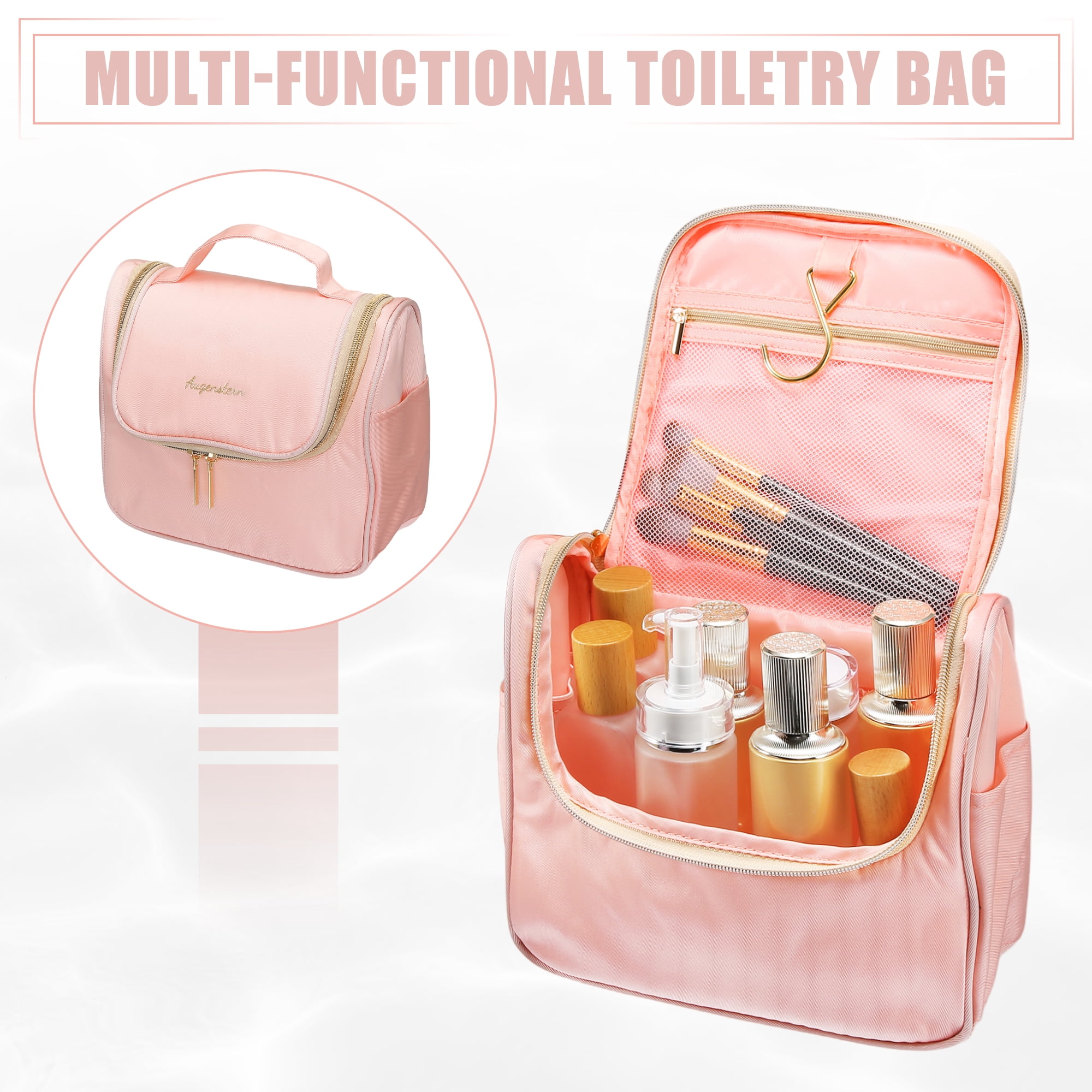 Unique Bargains 1Pc Travel Hanging Storage Cosmetic Bag for Toiletries Accessories Pink
