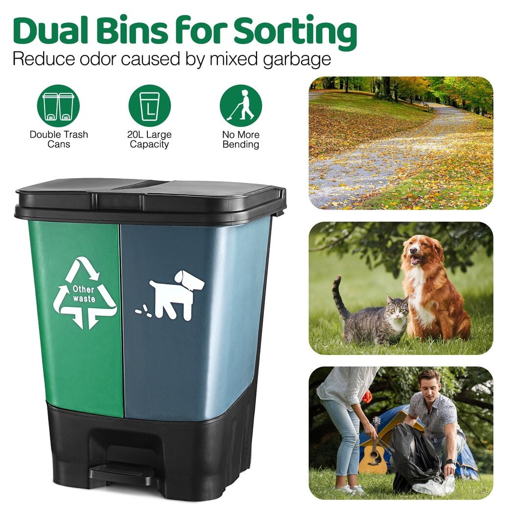 Outdoor Dog Poop Trash Can with Pooper Scooper 20L 5.3Gal Dog Waste Trash Can with Lid and 150 Drawstring Poop Bags Dog Poop Disposal Station 2 in 1 Bin for Pet Waste Yard Garbage