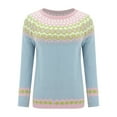 thumbnail image 4 of frariair sweaters for women Knitted Isle Print Retro Sweater Loose Crewneck Long Sleeve Pullover Tops Pink, 4 of 9
