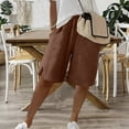 thumbnail image 2 of Trendy Side Split Capri Pants for Women Cotton Linen Side Pocket Comfortable Soft Casual Summer Culottes Coffee M, 2 of 7