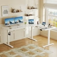 thumbnail image 3 of Furmax L-shaped Standing 63" W Electric Height Adjustable Computer Desk Sit-Stand Corner Desk for Home Office Lifting Range 28~46in with Memory Preset Controller, White, 3 of 7