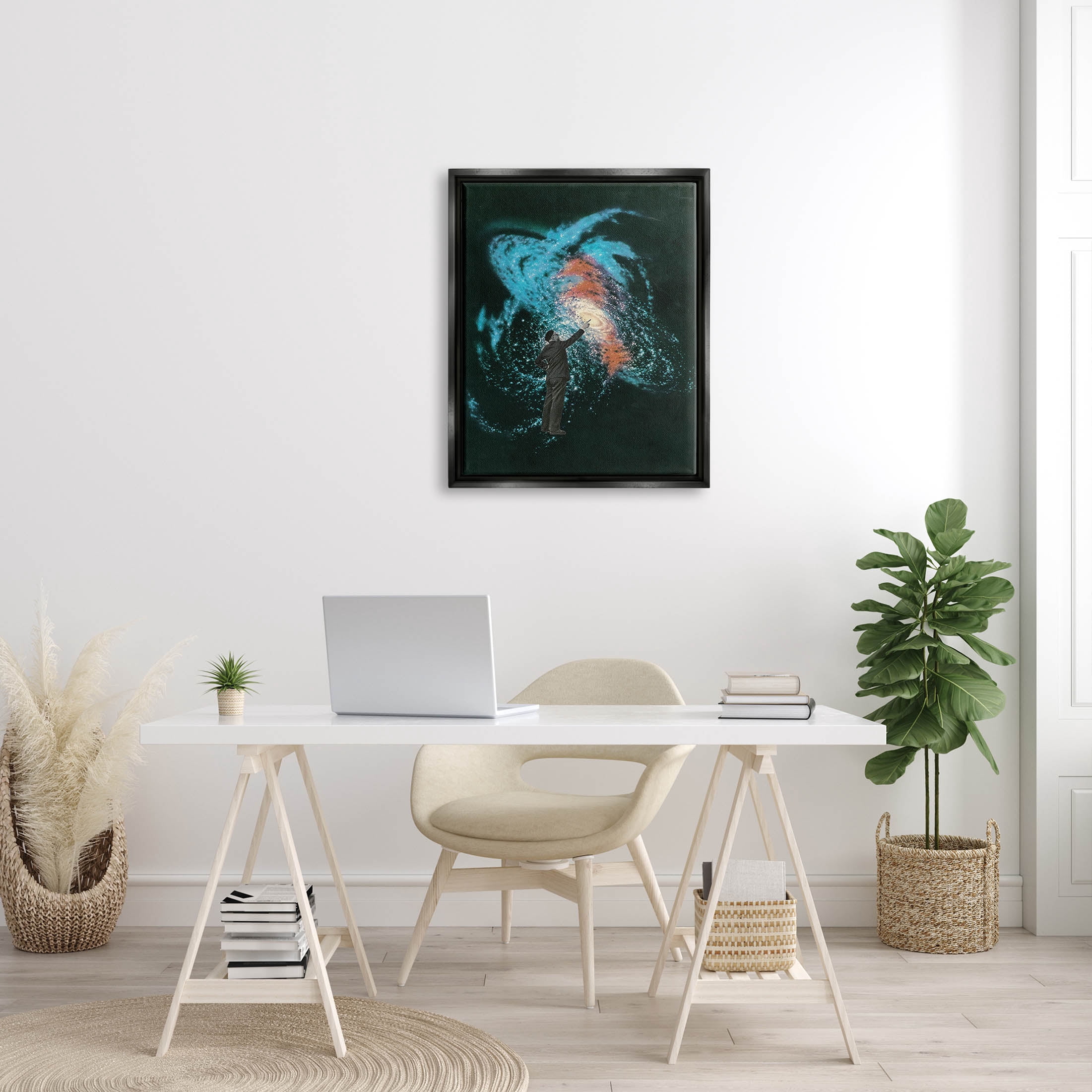 Stupell Industries Vivid Nebula Collage Surreal Person Graphic Art Jet Black Floating Framed Canvas Print Wall Art, Design by Matheus Lopes Castro