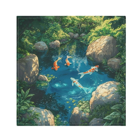 Satin Polyester Napkins - 20x20 InchSingle-Sided Printed Napkins, 1-Piece/4-Piece/6-Piece Set, DIY Personalized Table Setting，Koi Carp
