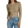 thumbnail image 2 of Crop Tops for Juniors Y2K Trendy Ribbed Knit Long Sleeve Crewneck Slim Fit Bodycon Layering Top, 2 of 8