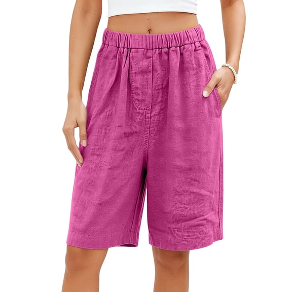 fheaev Wide Leg Shorts for Women Elastic Waist Knee Length Loose Fit with Pockets Summer Casual Beach Vacation Wear M-3XL
