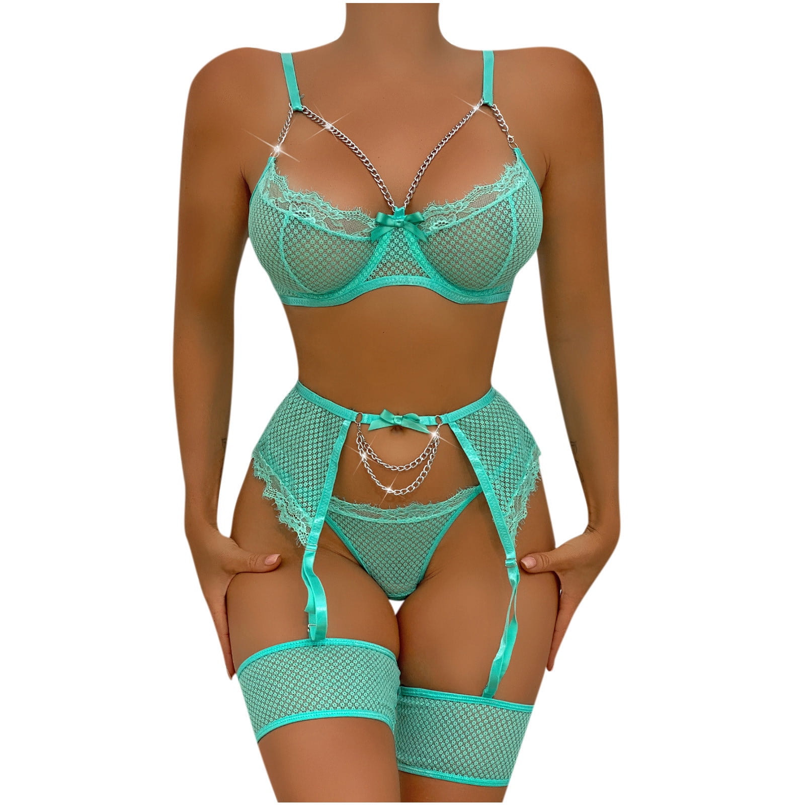 New Green Bra & panties size 32 B S/M sexy naughty tight FREE S&H