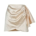 thumbnail image 1 of Wenseny Women’s Satin Side Pleated Wrap Skirts Asymmetrical Ruched A-Line Skirt Beige S, 1 of 7