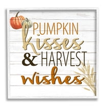 Stupell Industries Pumpkin Kisses Harvest Wishes Autumn Sentiment Plank Pattern, 12 x 12, Designed by Kim Allen