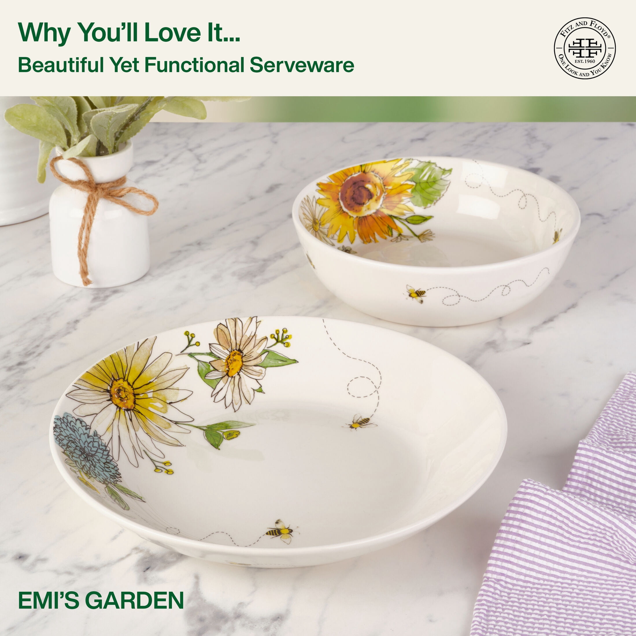 Fitz and Floyd Emis Garden Serve Bowls (Set of 2)