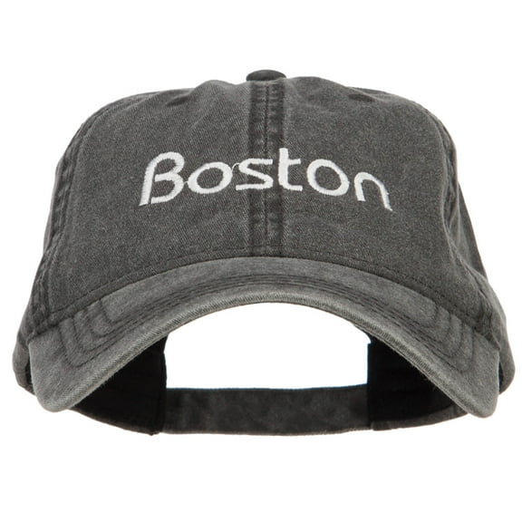 Boston Embroidered Washed Buckled Cap - Black OSFM