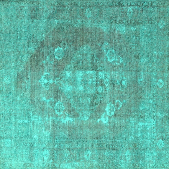 Ahgly Company Machine Washable Indoor Square Persian Turquoise Blue Traditional Area Rugs, 6' Square