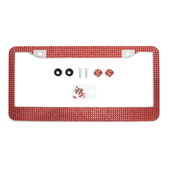 Unique Bargains Stainless Steel License Plate Holder Round Hole Mirror Polished License Plate Holder Red