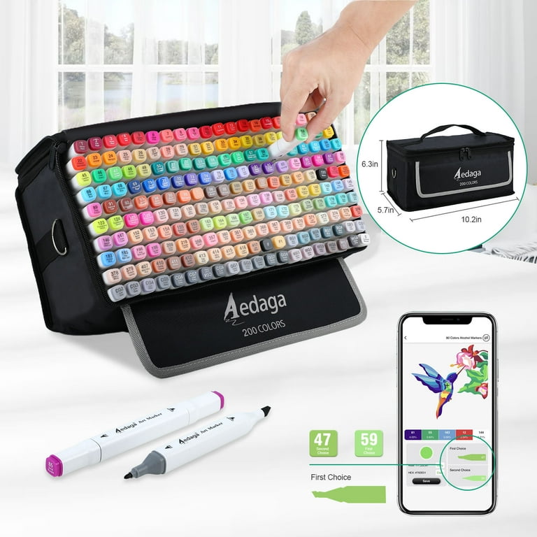AEDAGA 200 Colors Art Markers, Dual Tip with Kickstand Case, Free
