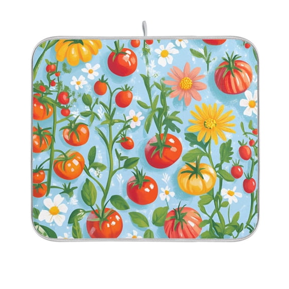 Yayeee Dish Drying Mat for Kitchen Counter 16"x18" Microfiber Absorbent Pad, Various Tomatoes