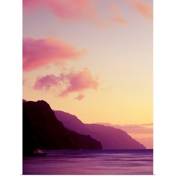 Great BIG Canvas | Rolled Greg Vaughn Poster Print entitled Hawaii, Kauai, Na Pali Coast At Dusk From Haena Beach