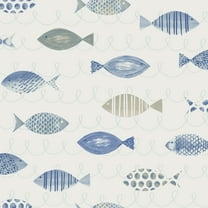 Chesapeake Key West Blue Fish Prepasted Non Woven Blend Wallpaper, 20.5-in by 33-ft, 56.4 sq. ft.