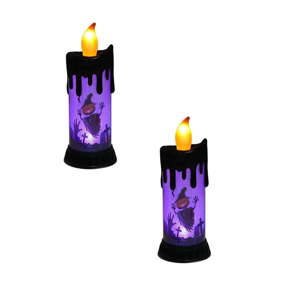 2Pack Halloween Flameless Candle Lamp Battery Operated With Remote And Timer, Spooky Skull Pumpkin Spider Decals Led Candle Lights Indoor Home Decor Candles