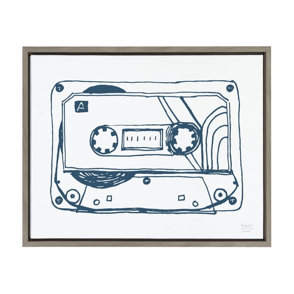 Kate and Laurel Retro Cassette Illustration Framed Canvas Art Print, 18" x 24", by Statement Goods