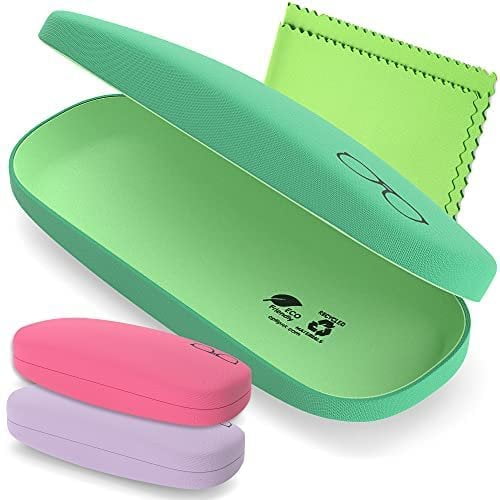 OPTIPAK Glasses Case Hard Shell - Eco Friendly Medium Eyeglass Case with Cloth - Woven 3 Pack, Assorted 1