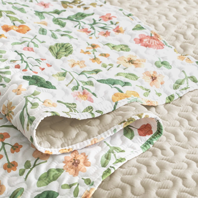 Exclusivo Mezcla Floral Quilts Queen Size, White Queen Quilt Bedding Set with Cottagecore Botanical Pattern, Reversible Lightweight Bedspreads Coverlets (92"x96")
