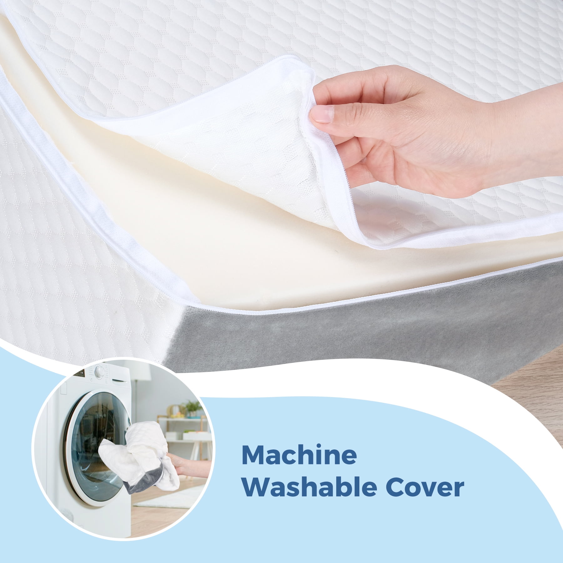 Bed Wedge Pillow, Soft Foam Triangle Pillow for Sleep Apnea, Acid Reflux, Snoring, 12Inch Leg Elevation, Back Support for Sitting Up in Bed, Incline Cushion for Sleeping, Reading, White/Grey