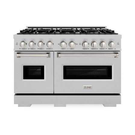 ZLINE 48 in. 6.7 cu. ft. Classic Double Oven Gas Range with 8 Burner Cooktop in DuraSnow Stainless Steel (CGRS-48)