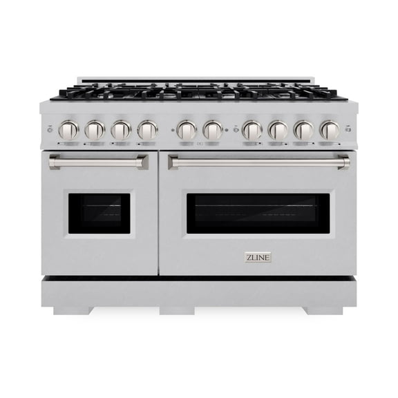 ZLINE 48 in. 6.7 cu. ft. Classic Double Oven Gas Range with 8 Burner Cooktop in DuraSnow Stainless Steel (CGRS-48)