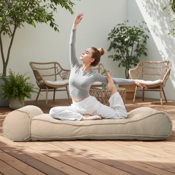eVita 5-Position Adjustable Metal Frame Outdoor Chaise Lounge Chair with Thick Beige Cushion, Water-Resistant Olefin Fabric