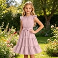 thumbnail image 5 of WOYY Girls Ruffles Sleeveless Tiered Dress Casual Party A-Line Midi Sundress, Pink, Sizes 5-14, 5 of 5