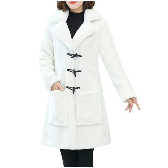 BLVB Women's Fashion Winter Coat Long Sleeve Lapel Oversized Fuzzy Fleece Cozy Jacket Warm Outerwear with Pockets