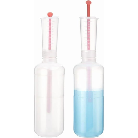 2 Pcs Catalyst Dispenser Bottle 500ml with Measuring Cups, Adjustable Volume Dispensing bottle, MEK Peroxide Plastic Dosing Bottle